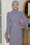 Firuze Tesettür Abiye Gri