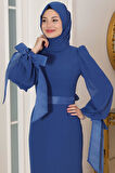 Firuze Tesettür Abiye İndigo