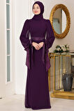 Firuze Tesettür Abiye Mor