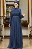 Efsane Tesettür Abiye İndigo