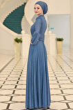 Dila Tesettür Abiye İndigo