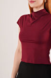Boğazlı Parlak Kumaş Bordo Crop