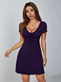Kadın Kısa Kollu Derin Büzgülü V Yakalı Viskon Elbise