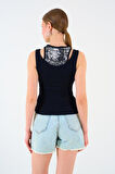 İçi Baskılı Halter Yaka Kaşkorse Atlet - Siyah