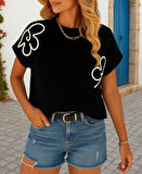 Kadın çiçek Detaylı Triko Bluz