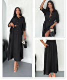 Kadın Keten Kumaş Gömlek Ve Etek Ikili Takim