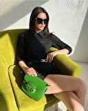 Kadın Atlas Kumaş Lazer Kesim Cep Detaylı Gömlek Yaka Tulum