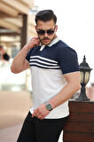 Erkek çizgi Desenli Yakalı Kısa Kollu T-shirt