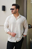 Erkek çizgili Keten Gömlek