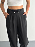 Yüksel Bel Rahat Paça Pantalon - Siyah