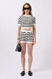 Örgü Detay Çizgili Crop Bluz