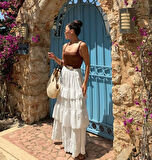 Katlı Pileli Etek - Ekru