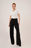 Bol Paça Yandan Fermuarlı Siyah Kumaş Pantolon