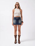 Kemer Detay Denim Mini Etek
