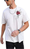 Erkek Bisiklet Yaka Kısa Kol Baskılı T-shirt - Beyaz