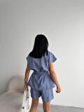 KETEN BAĞLAMALI KOLSUZ GÖMLEK - DUBLE PAÇA ŞORT TAKIM - Lacivert