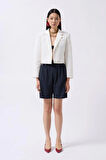 Crop Keten Blazer Ceket