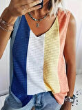 Kadın Askılı V Yakalı çok Renkli Triko Bluz