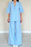 Mavi Önü Tek Düğmeli Ceket Pantolon Takım