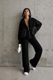 Siyah Cepli Triko Ceket Ve Pantolon Takım