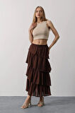 Katlı Kesim Uzun Etek - Kahve