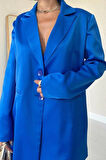 Mavi Saten Ceket Ve Pantolon Takım