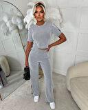 Kadın Ottoman Kumaş şerit Detaylı Ikili Takım