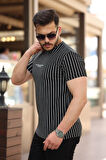 Erkek Dikey çizgili Ottoman Kumaş Kısa Kollu T-shirt