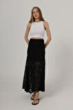 Bel Lastikli Dantel Etek - Siyah