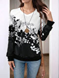 Kadın Uzun Kollu V Yakalı çiçek Baskılı şardonlu Dalgıç Bluz