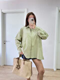 Yakalı Yandan Yırtmaçlı Gömlek - Yeşil