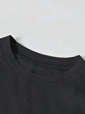 Baskılı Oversize Bisiklet Yaka T-shirt - Siyah