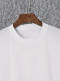 Baskılı Oversize Bisiklet Yaka T-shirt - Beyaz
