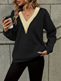 Kadın Uzun Kollu V Dantel Yaka şardonsuz üç Iplik Bluz