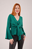 Ön Bağlamalı Volan Kol Yeşil Bluz