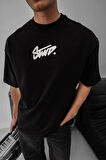 Erkek Baskılı Oversize T-shirt - Siyah