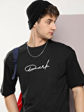 Erkek Baskılı Oversize T-shirt - Siyah