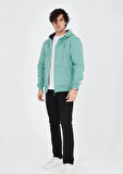 Unisex Tam Fermuarlı Kapşonlu  SweatShirt - Mint Yeşili