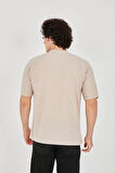 Unisex Jakar Kumaş Rahat Kol T-Shirt - Bej