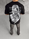 Unisex Baskılı Oversize T-Shirt - Siyah
