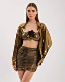 Nok Shinny Serisi Büzgülü Mini Etek Gold