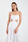 Love Serisi Maxi Boy Poplin Elbise Ekru