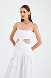 Love Serisi Maxi Boy Poplin Elbise Ekru
