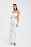 Love Serisi Maxi Boy Poplin Elbise Ekru