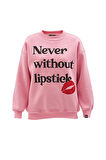 Lipstick Sloganlı Udo Sweatshirt Pembe