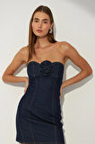 Nok Bloom Serisi Denim Mini Elbise Mavi