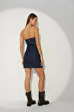 Nok Bloom Serisi Denim Mini Elbise Mavi