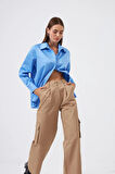 Nok Basic Serisi %100 Cotton Oversize Gömlek Koyu Mavi