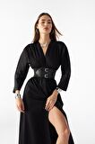 NOK LUCKY SERİSİ KORSAJLI MAXİ BOY POPLİN ELBİSE Siyah