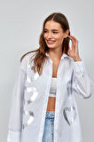 Love Shine Koleksiyonu Geniş Kesim Poplin Gömlek Gümüş